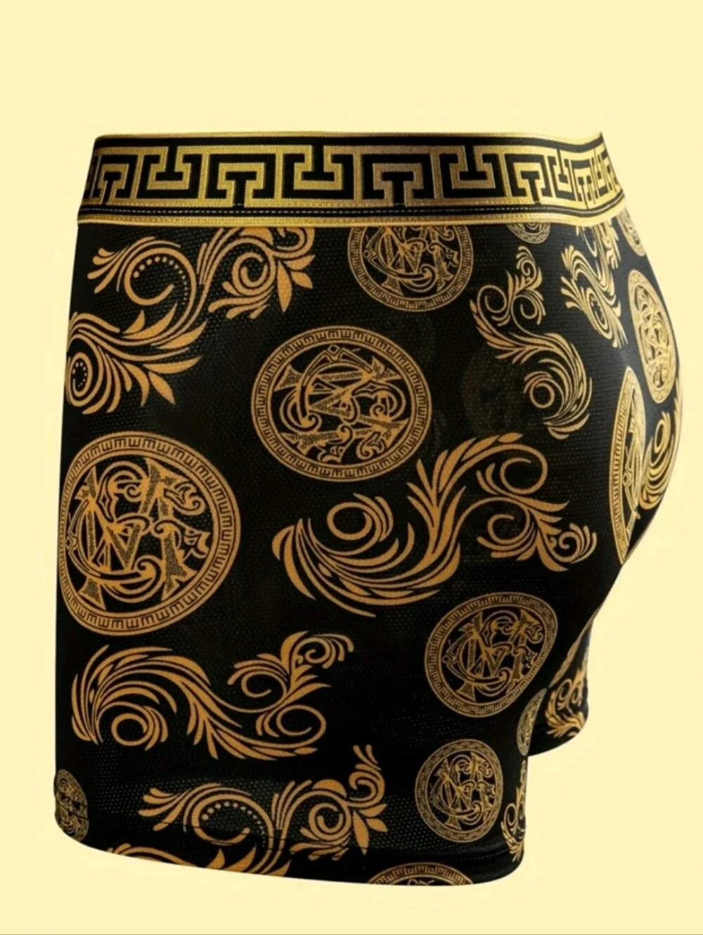 Men's Black & Gold Patterned Stretch Boxer Briefs -  5PACK